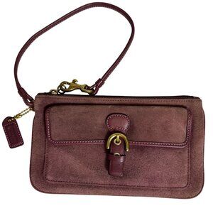 Vintage Coach SOHO Burgundy Purple Suede Buckle Wristlet Mini Bag Signature
